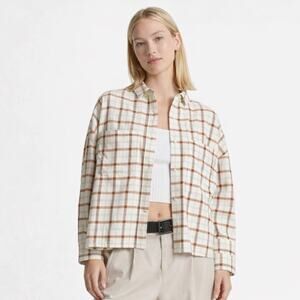 Everlane Boxy Plaid Flannel Shirt Cropped Button Down Rust Brown S Clean Neutral